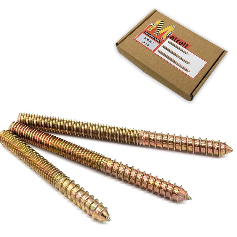 Matrelt 9 Pack 3/8-16" Hanger Bolts 3Sizes Long Double Headed Bolts Wood Dowel Screw Self-Tapping Screw Hanger Bolts for Wood Furniture Screws Double Threaded Rods Bolt - Image 1
